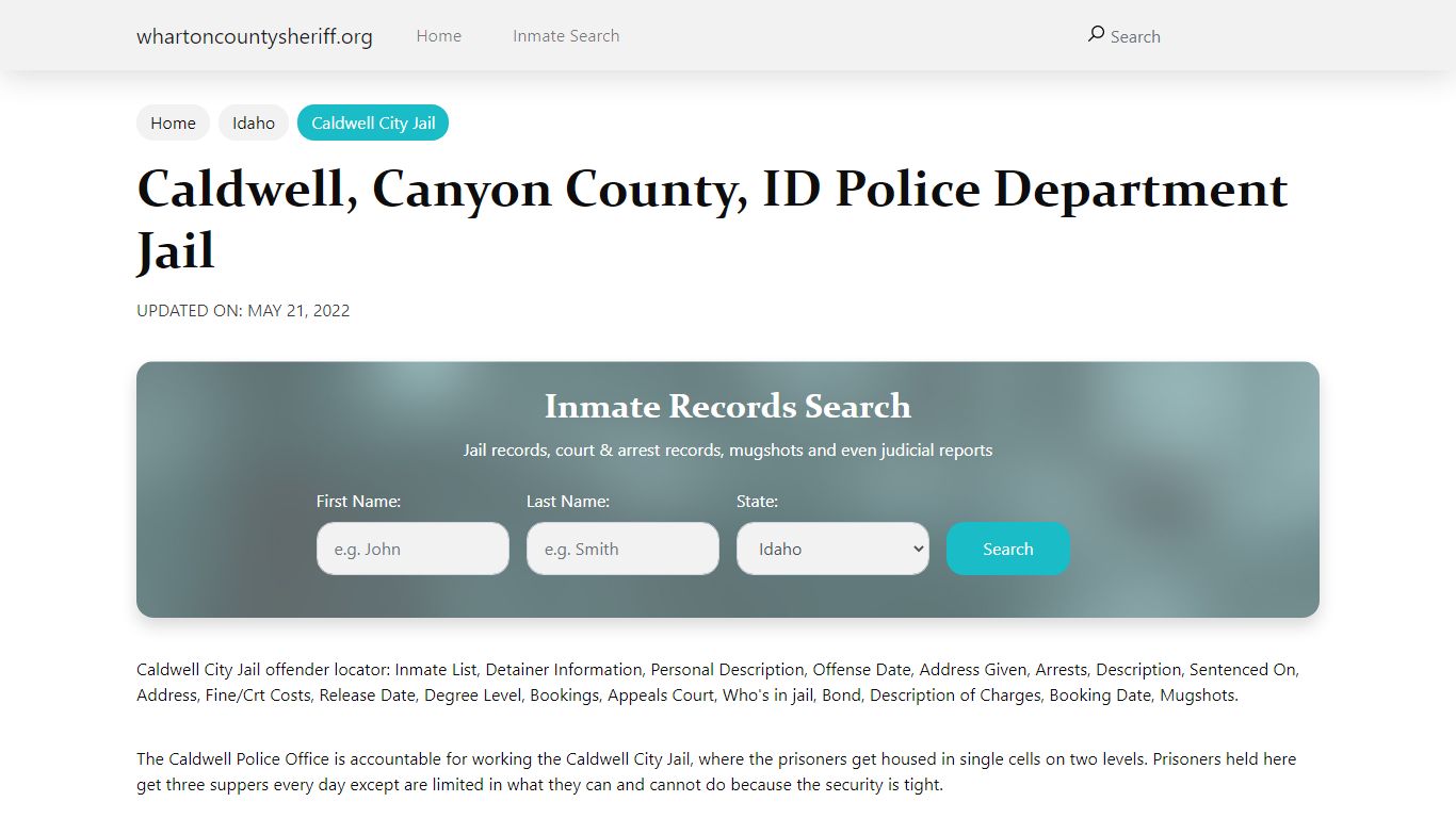 Caldwell, ID City Jail Inmates, Arrests